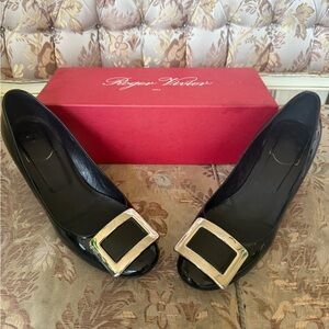 Roger Vivier Black Flats with Silver Buckle